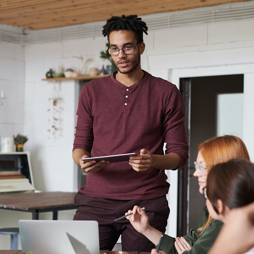 Man giving presentation info-12